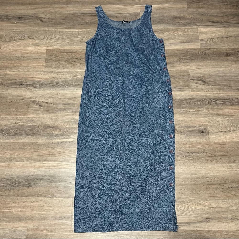 Blue J Large Blue Jean Jumper Dress Cheetah Modest Button Side 100% Cotton VTG